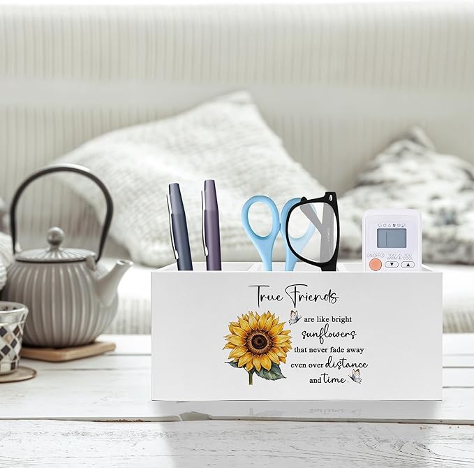 Exqcom Friend Gifts Pen Pencil Holder, Long Distance Friendship Gifts, True Friends Are Like Bright Sunflowers Pencil Pen Holder Organizer for Home Office Desk Accessories