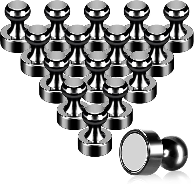 Pack of 16 Fridge Magnets - Black & Whiteboard Magnets for Office, Kitchen, Decorations & Cruise Door