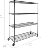 Seville Classics UltraDurable Heavy Duty NSF Solid Steel Wire Rack Storage Unit, Organizer for Garage, Warehouse, Office, Restaurant, Classroom, Kitchen, Black, 4-Tier Shelving, 60" W x 24" D