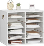HOOBRO Literature Organizers, 12 Compartments Office Mailbox with Adjustable Shelves, Wood Countertop Literature Sorter for Office, Home, Classroom, Mailrooms Organization White WT12WF01
