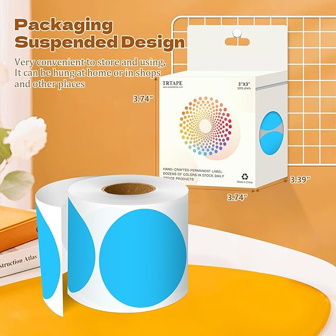 3 Inch Round Color Coding Labels (500 per Roll) - Colored Dot Stickers Round Labels for Inventory, Warehouse, Office Organizing - Sky Blue Circle Stickers