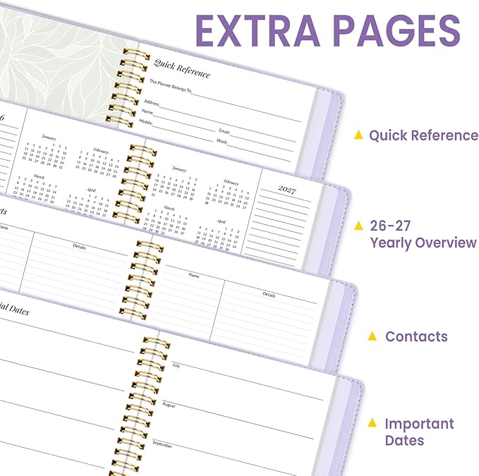 2026 Planner, Annecy Weekly ＆ Monthly Planner 2026, Jan. 2026 – Dec. 2026, 6.4" x 8.5" Monthly Agenda Planner with Tabs, Vegan Leather Cover, Spiral Binding, Double-sided Pocket, Bookmark, Purple