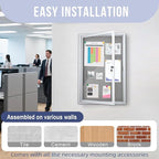 Homezelle Enclosed Bulletin Board 36"x24" Outdoor Weatherproof Cork Noticeboard with Locking Door Wall-Mounted Gray Fabric Silver Aluminium Frame for Home, School, Office, Community, Hospital