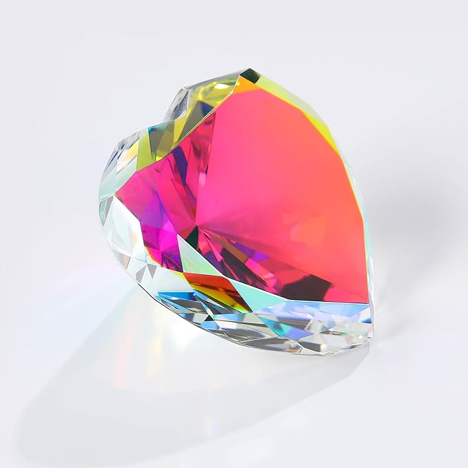 AB COLOR Crystal Diamonds Paper Weights with Gift Box, 80mm Heart Shape Real Crystal Diamond Glass Gems Paperweight, Big Diamonds Birthday Anniversary Women Her Valentine's Day Gift