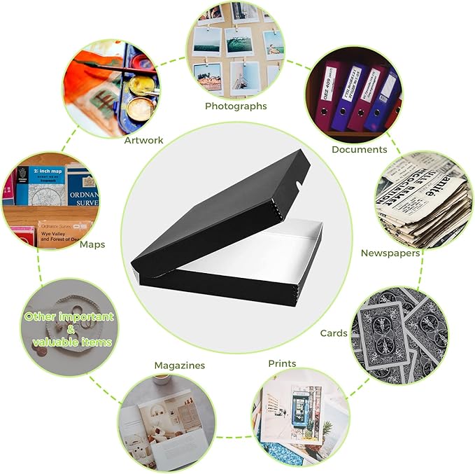 Lineco Folio Storage Box, Clamshell Design with Metal Edge. 11.5x17.5x1.75 Inches, Archival Boxboard, Preserve Photos, Cards, Magazines, Documents, Art, Ephemera, Family Records, Black, Pack of 2