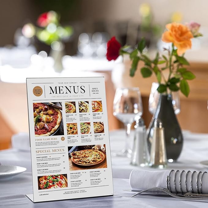 Laerjin Acrylic Sign Holder 4 x 6 - 16 Pack Slanted L-Shaped Photo & Menu Display Stand, Clear Plastic Frame with Side Loading Design - For Tabletop Signs in Cafés, Events, Retail