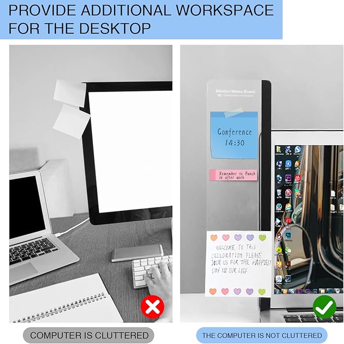 Monitor Memo Board - Multifunction Computer Transparent Side Panel Creative Desktop Easy to Use Suitable for Home Office Left and Right (2pcs)