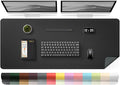 Large Desk Pad, 47.2'' x 23.6'', Computer Mat for Desk, Leather Desk Pad Protector, Suede Base Sewing Desk Blotter, Non-Slip Office Desk Mat, Waterproof Desk Writing Pad for Office and Home Black