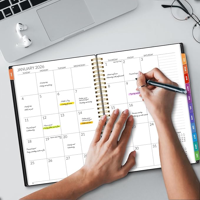 SUNEE 2026-2027 Planner - 24 Months (Jan 2026 - Dec 2027) - 7"x10" Monthly Spreads & Yearly Planner, Black