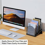 OUTIOE 5-Section Desk File Organizer, Metal Mesh Folder Organizer for Documents, Mail & Office Papers (Black)