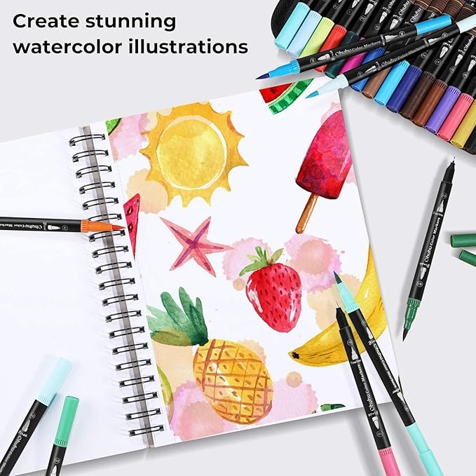 Ohuhu Markers for Adult Coloring Books No bleeding 60 Colors Coloring Markers Water-based Dual Tips Fineliner & Brush Drawing Pens Art Markers for Kids Adults Sketch Journal - Maui - Black