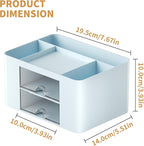 Marbrasse Pen Organizer with 2 Drawer, Multi-Functional Pencil Holder for Desk, Desk Organizers and Accessories with 5 Compartments + Drawer for Office Art Supplies (Blue)