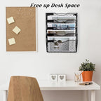 EASEPRES Mail Organizer Wall Mount, 5 Tier Metal Chicken Wire Hanging File Holder Office Storage and Organization