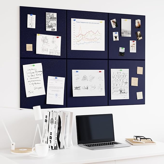 Neatsure Large Cork Board for Wall, 36" x 24" Bulletin Board with Pushpins, 6 Panels Felt Tiles Tack Push Pin Board for Office, Dark Blue