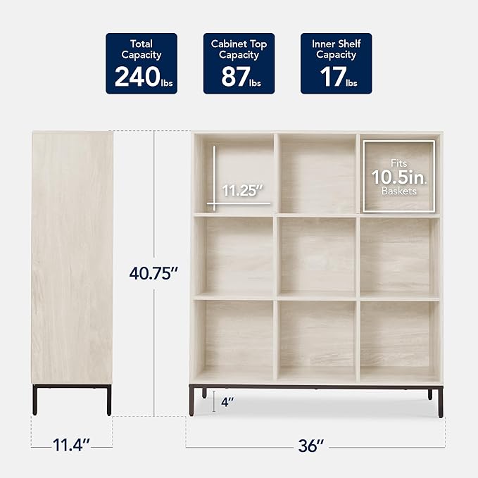 Best Choice Products 9-Cube Bookshelf, 3-Tier Wood Storage Bookcase W/Legs, 11in Shelf Opening, Cube Organizer, Living Room, Office, Nursery - Whitewash