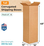 IDL Packaging Medium Corrugated Shipping Boxes 12"L x 12"W x 48"H (Pack of 5) - Prime Choice of Strong Packing Boxes for USPS, UPS, FedEx Shipping - Easy-to-Recycle Cardboard Boxes for Packaging