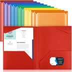 Henoyso 12 Pcs Plastic Folders with Clear Front Pockets Heavy Duty File Folders with 2 Pockets and Card Slot for Student Communication School Office Presentation Report (Colorful)
