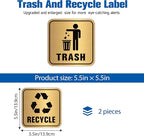 2PCS Recycle Stickers for Trash Bins, Self-Adhesive Waterproof Brushed Gold Trash and Recycling Stickers for Trash Can, Kitchen, Office, Garbage Bin Indoor, Outdoor UseS