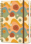 DHGPTS Spiral Journal Notebook, A5 Cute Notebooks for Women Men, College Ruled Hardcover Notebook for Work & Note Taking, 60 Pages Double-Wire Journals for Writing, Retro Boho Flowers