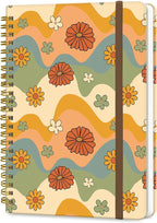 DHGPTS Spiral Journal Notebook, A5 Cute Notebooks for Women Men, College Ruled Hardcover Notebook for Work & Note Taking, 60 Pages Double-Wire Journals for Writing, Retro Boho Flowers