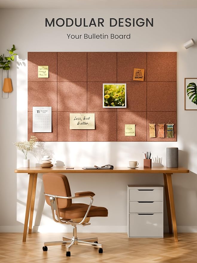 Bumusty Large Cork Board Alternative-47 x35 Felt Bulletin Board, with 30 Pushpins, 70 Adhesive Tabs, 12-Pack Slat Wall Paneling, Pin Boards for Office Push Felt Board-Terracotta