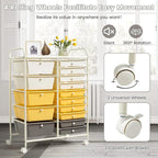 LDAILY 15 Drawer Rolling Storage Cart, Rolling Cart with Drawers for Classroom, Art Supply Craft Organizer on Wheel with Metal Frame & Handles for Home Office School