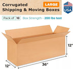 Exrta Large Shipping & Moving Boxes 36x12x12" (10-Pack) - Extra Strength 200 lb vs Regular - Corrugated Shipping Boxes for USPS/UPS - Strong Cardboard Box - Large Moving Box by IDL Packaging