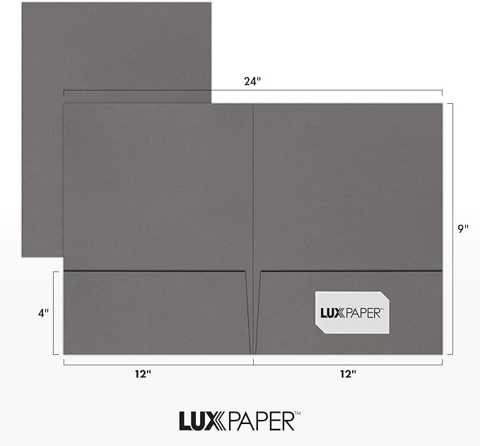 LUXPaper 9" x 12" Presentation Folders | Two Pocket | Smoke Gray | 100lb. Cover | 10 Qty