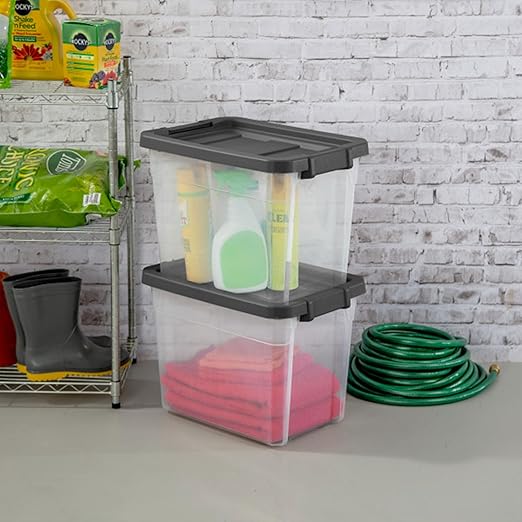 Sterilite 12-Pack Modular Stacker Box, Durable Clear Plastic Storage Bins with Latching Lids, 30 Quart - Stackable Organizing Container Boxes for Closet, Bathroom, and Office