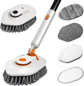 Calzzle Bathroom Scrub Brush with Long Handle, 3-in-1 Tub and Tile Cleaner with 5 Replaceable Heads for Shower, Floor & Wall Cleaning