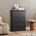 SUXXAN 3 Drawer File Cabinet, Lateral Filing Cabinet with 3 Locks for Home Office, Black File Cabinets with Business Card Holder for Letter/Legal/F4/A4 Hanging Files