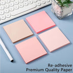 Thenshop 12 Pads Pink Sticky Notes 3''x3'', Self Stick Notes Pads Pink Office Supplies, Vintage Aesthetic School Accessories 50 Sheets/pad