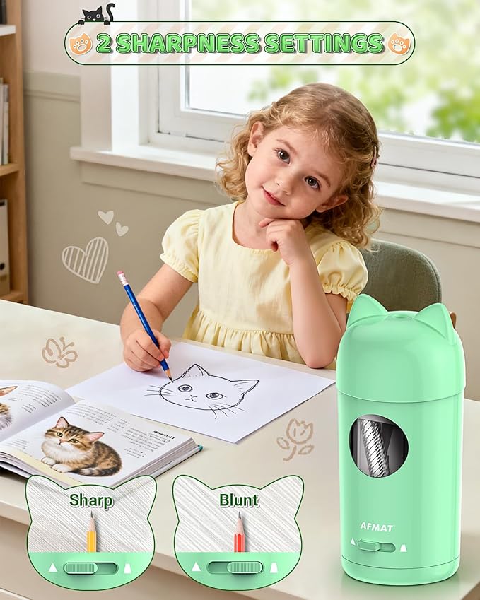 AFMAT Electric Pencil Sharpener, Fully Automatic Pencil Sharpener for φ7-8mm No.2/Colored Pencils, Auto in & Out, Rechargeable & Cordless, Hands-Free Colored Pencil Sharpeners for Classroom Home PSX9