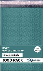 MAILERVIEW Green Small Bubble Mailers 4x8 Inch #000 | Thick Padded Poly Bubble Mailer Envelopes | 1000 Pack Bulk | Trading Card Sports Card Shipping