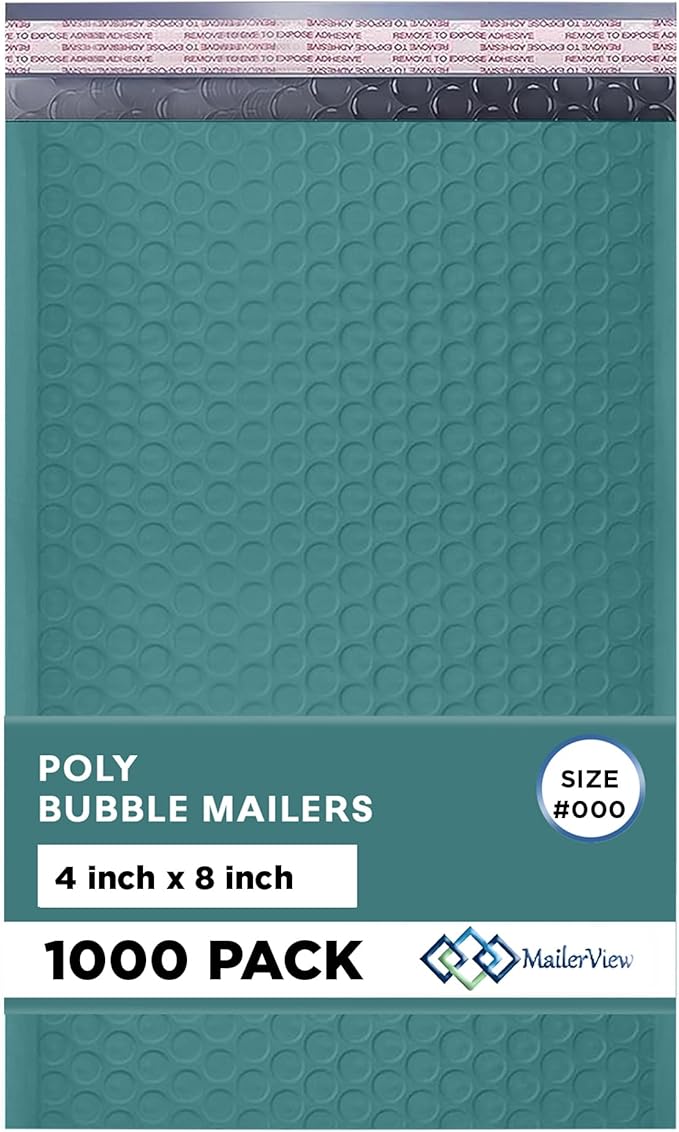 MAILERVIEW Green Small Bubble Mailers 4x8 Inch #000 | Thick Padded Poly Bubble Mailer Envelopes | 1000 Pack Bulk | Trading Card Sports Card Shipping