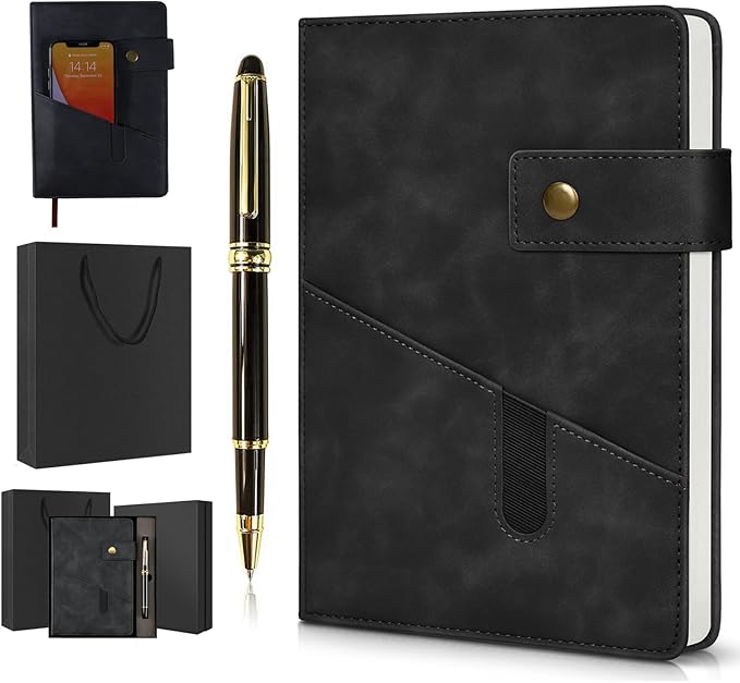 vfaejll A5 Lined Leather Journal Notebook,Hardcover Journal Set with Pen and Gift Box,100Pages 100gsm Thick Ruled Paper Daily Diary for Men Women School,Travel,Business,Work,Writing 5.9" X 8.4"