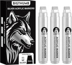 BIGTHUMB 3 Pcs Silver Jumbo Permanent Markers: 15mm Wide Tip Thick Acrylic Paint Pen Large Calligraphy Marker for Rock Painting, Poster, Sign, Canvas, Glass, Wood, Ceramic