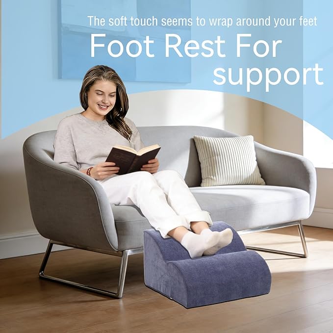 OpyTikar Foot Rest for Under Desk at Work.Multifunctional 3-Tier Foot Stool,with Washable Footrest.for Under Desk,Office Chair Gaming Chair & Sofa,Leg Elevation Pillow,Supports Posture-Light Blue