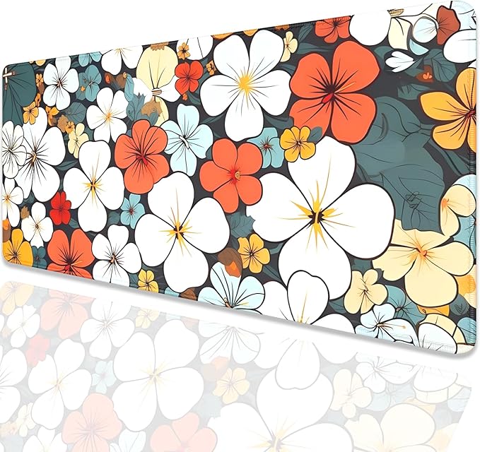 Boho Abstract Floral Mouse Pad Desk Mat,27.5X11.8 in Extended Gaming Mouse Pads with Stitched Edges,Non-Slip Waterproof Rubber Base Mouse Mat for Office,Computer,Keyboard,Laptop and Home Desk Mat