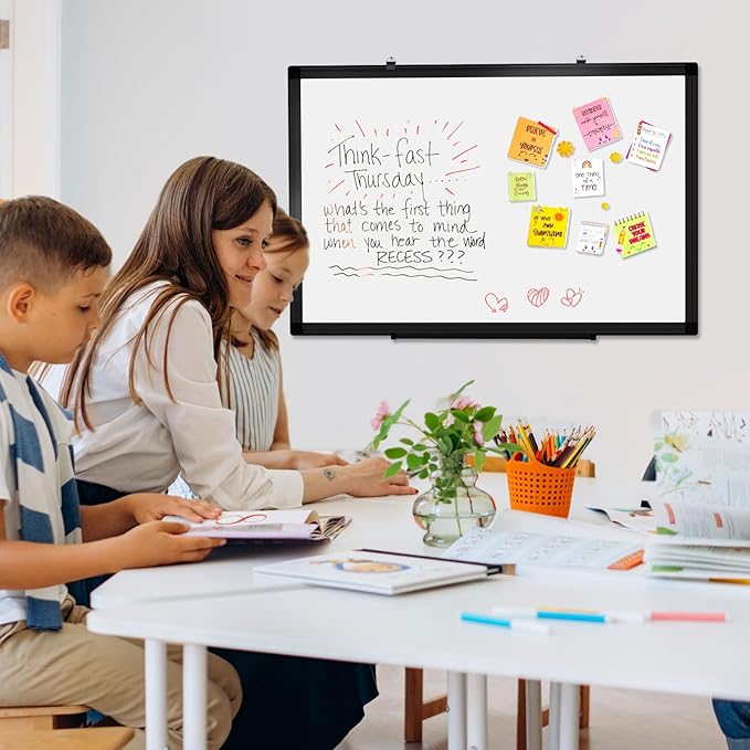 AMUSIGHT Double-Sided Magnetic Whiteboard, 36" x 24" Dry Erase Board Black Aluminum Frame for Wall, White Board Dry Erase Marker Board for Kitchen, Memo, School, Home, Office