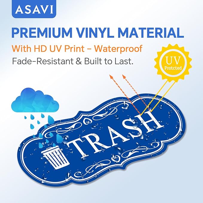 ASAVI Trash & Recycle Stickers – 2-Pack Self-Adhesive Vinyl Labels, Waterproof & Durable (Green Blue, Medium 6.3 x 2.7 inches)