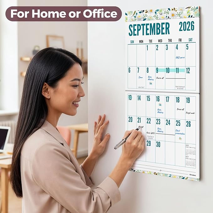 CRANBURY Large Print Wall Calendar 2026, 12x23" Open, 12 Months Floral Designs, Use Jan to Dec 2026, Big Numbers, Big Grid, Low Vision Calendar, Non-Glossy Paper for Easy Writing, Includes Planner Stickers