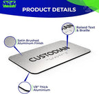 ADASigns Custodian Closet Sign 7" W x 4" H Durable Brushed Aluminum with Grade 2 Braille - Easy Installation with Adhesive Double Sided Tape - ADA Compliant Custodian Sign for Office & Businesses