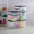 Sterilite 24-Pack Modular Stacker Box, Durable Clear Plastic Storage Bins with Latching Lids, 40 Quart - Stackable Organizing Container Boxes for Closet, Bathroom, and Office
