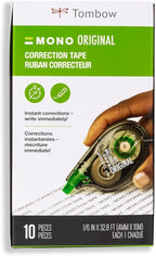 Tombow 68720 MONO Original Correction Tape, 10-Pack. Easy To Use Applicator for Instant Corrections, White, 10 Count (Pack of 1)