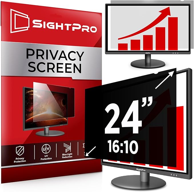 SightPro 24 Inch 16:10 Computer Privacy Screen Filter for Monitor - Privacy Shield and Anti-Glare Protector