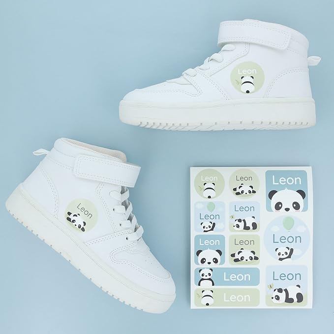 Large Name Labels for Kids (33) - Custom Stickers for Daycare and School Supplies - Durable, Waterproof Stickers for Water Bottles, Lunch Boxes, and More with Unique Designs - Panda