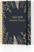 2026-2028 Monthly Planner, Three Years Calendar from January 2026 - December 2028 with Spiral Binding, Inner Pocket, Elastic Closure, 38 Month Planner for Home | School | Office, 5.8" x 8.5", White Gold Leaf