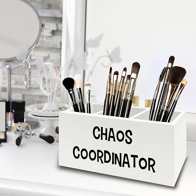 XPH Chaos Coordinator Pen Pencil Holder Organizer for Desk, Thank You Gifts for Women Men Coworkers Boss Leader Manager, Appreciation Gifts Wooden Box Sign for Home Office Desk Tabletop Decorations