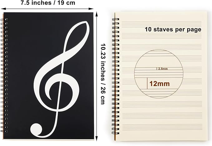 MoHern Blank Sheet Music Notebook, 160 Pages Composition Staff Paper Notebook 2 Pack, Manuscript Paper Notebook, 10 Staves (Music clef notebook)